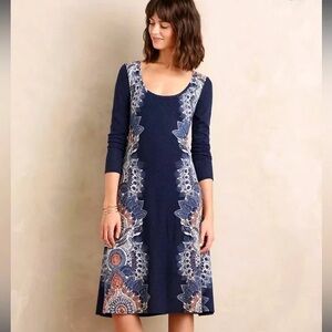 Anthropologie‎ Maeve Women's Eira Sweater Dress Blue Floral- Size Small
